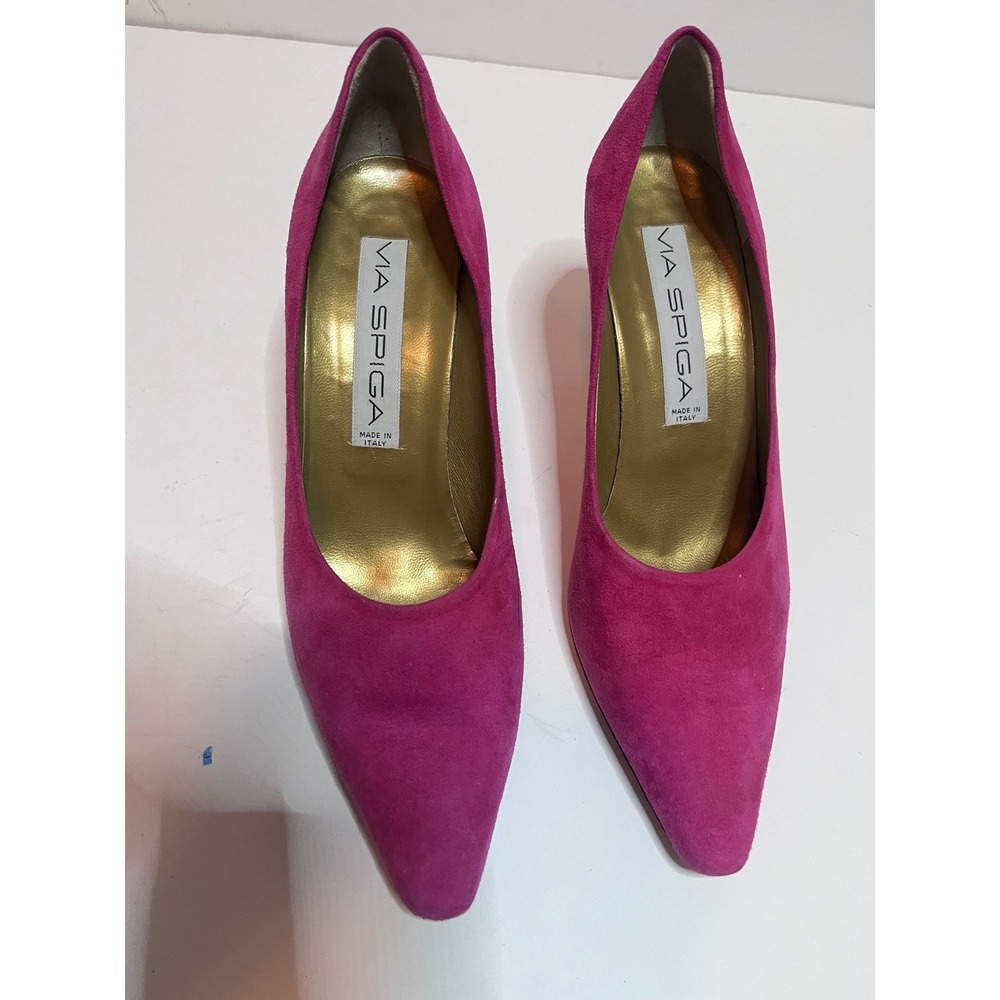 Via Spiga Magenta Pink Suede Pointed Toe Pumps Made in Italy Size 8B Heels